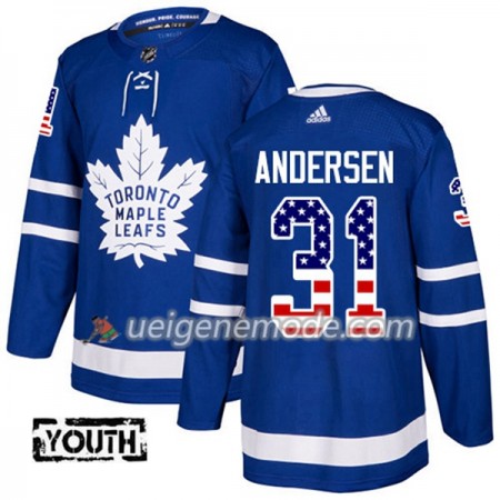 Kinder Eishockey Toronto Maple Leafs Trikot Frederik Andersen 31 Adidas 2017-2018 Blue USA Flag Fashion Authentic